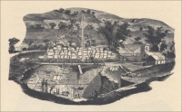 Sketch of marble quarry and yard in in Marble in New England